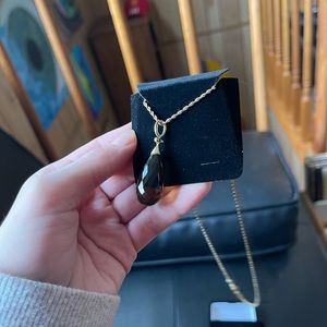 14k Gold Chain & Pendant - Smokey Quartz / Diamond